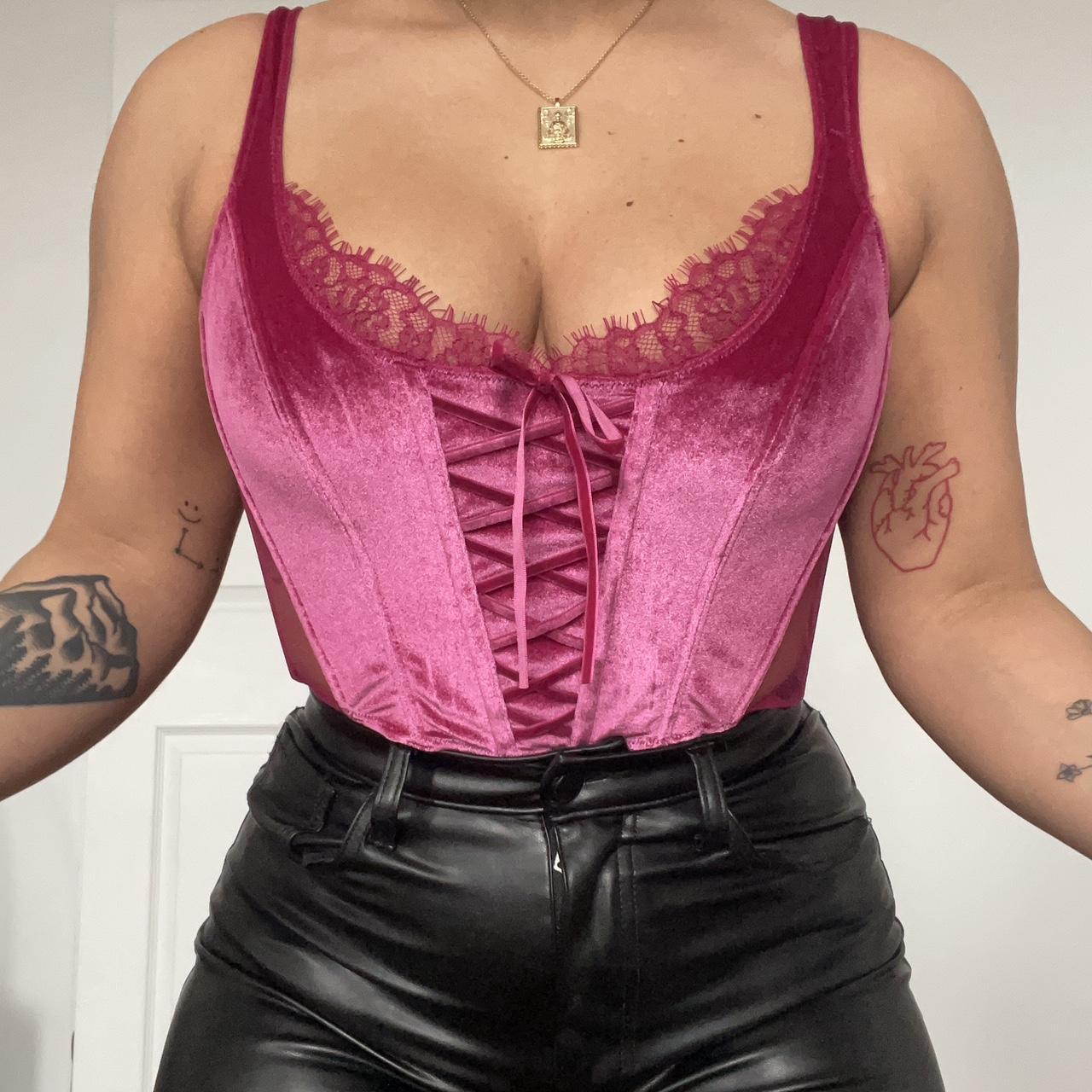 VICTORIA Pink Satin Cold Shoulder Corset Top - Wilde Thing