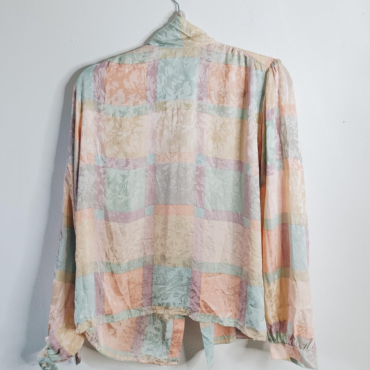 Gorgeous Silk Pastel Vintage Blouse With Pussy Bow... - Depop