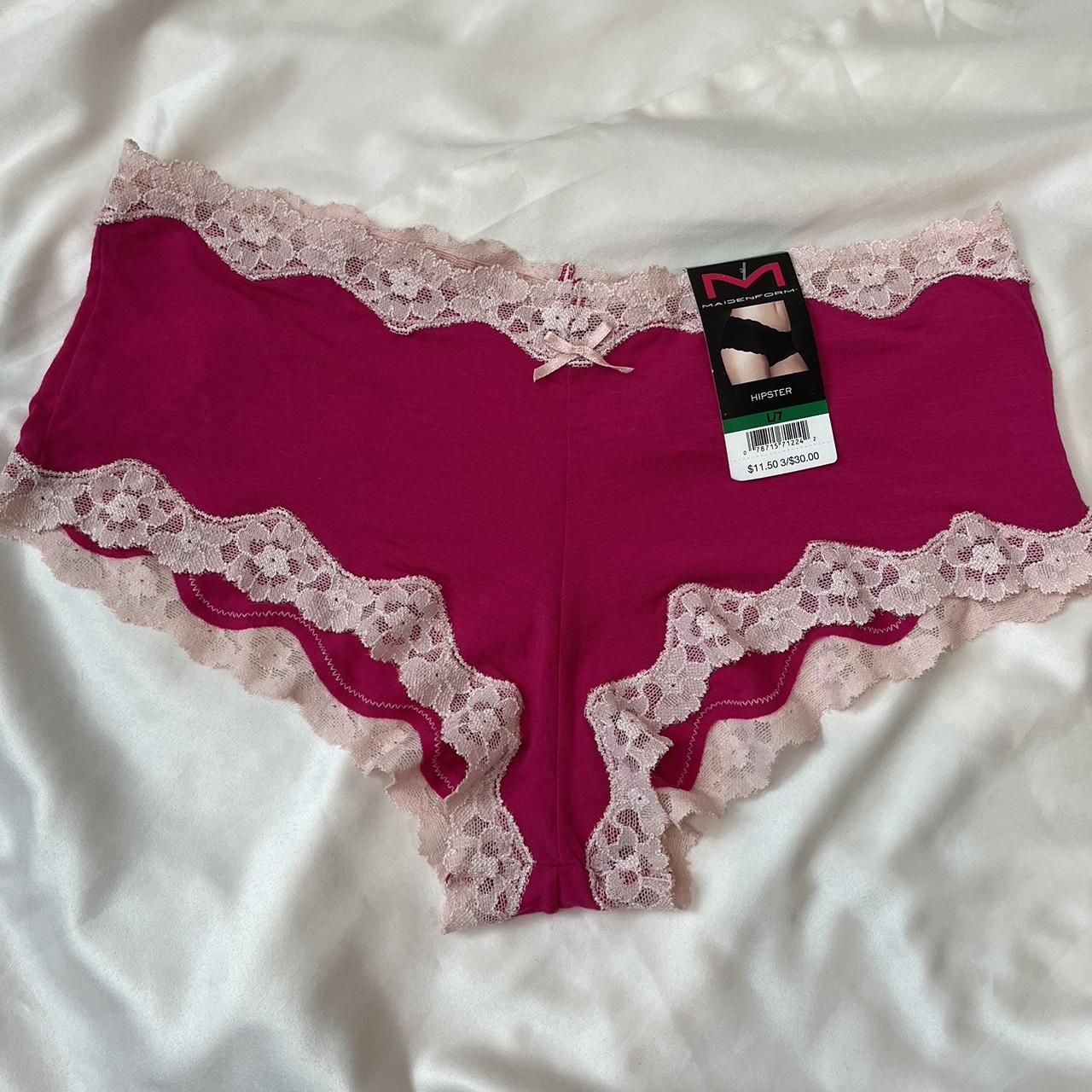 Maidenform Panty pink NWT Hot pink with lace size large - Depop