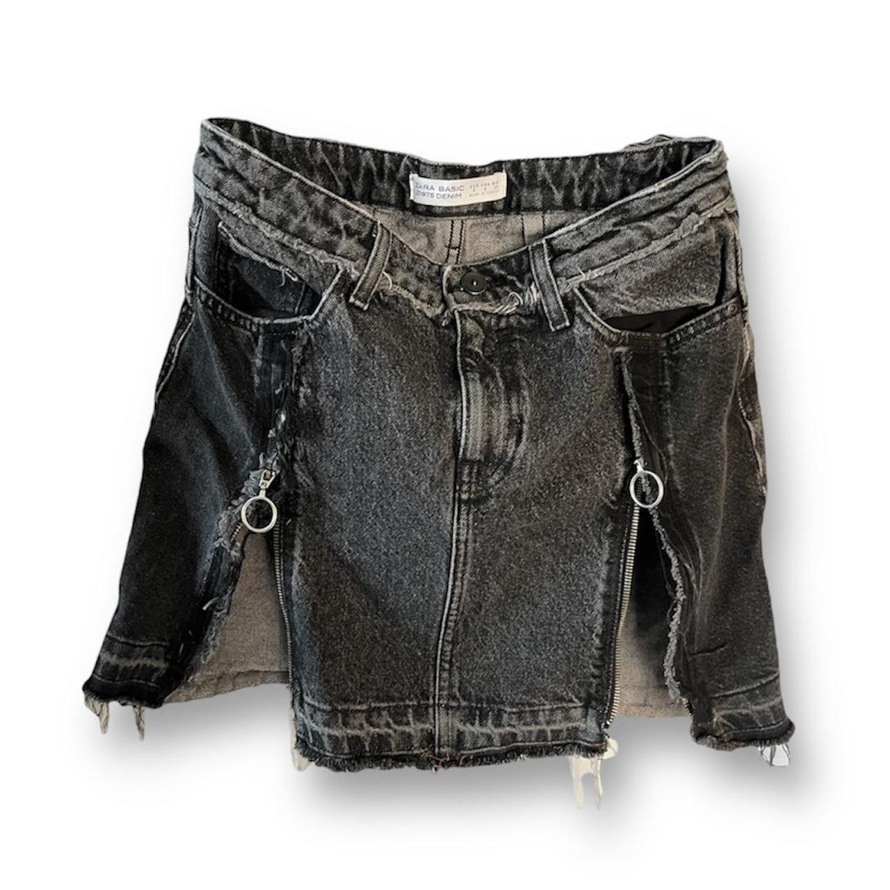 Zara basic denim black skirt ⚡️zipper details... - Depop