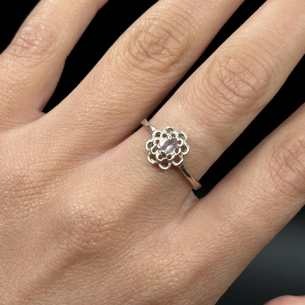 Women's Ring - Silver – Flower Ring with small st… - image 6