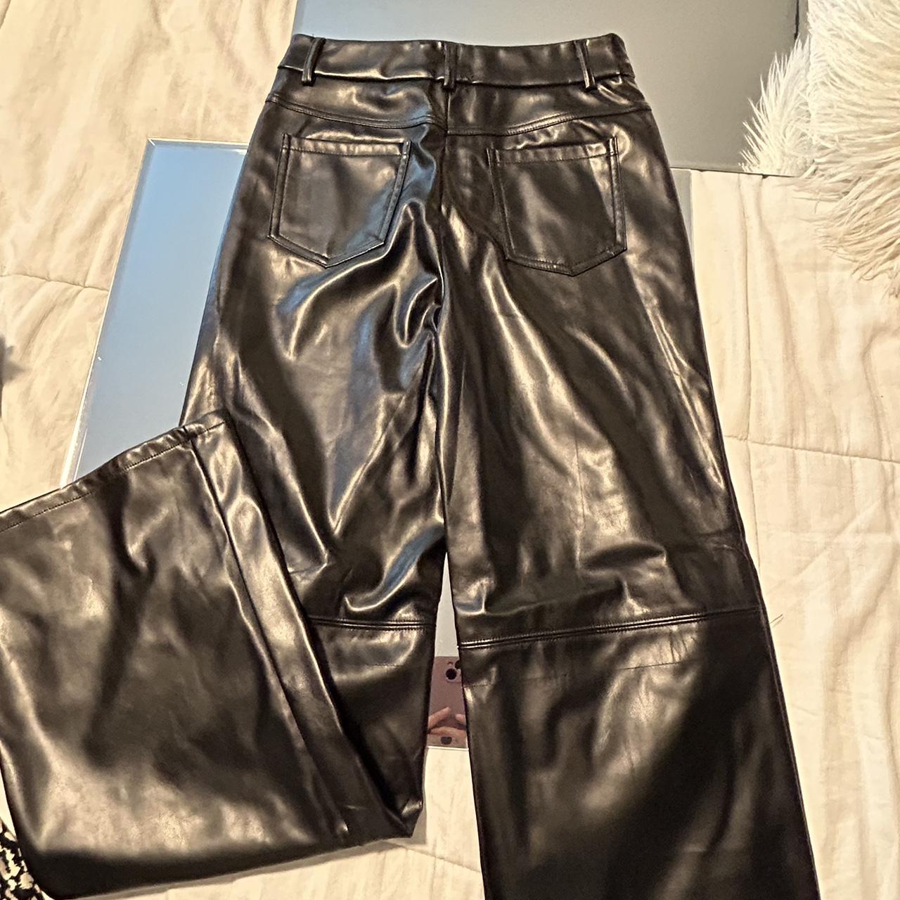 small black baggy faux leather pants - Depop