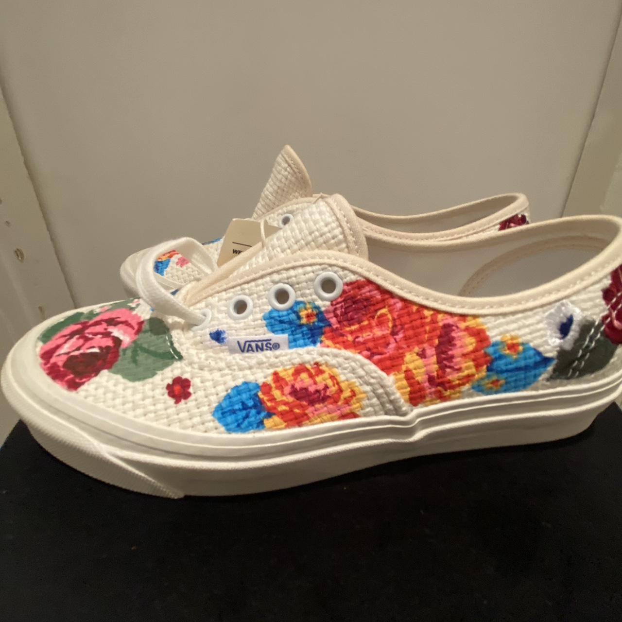 Vans knit and floral vans size 5 Depop