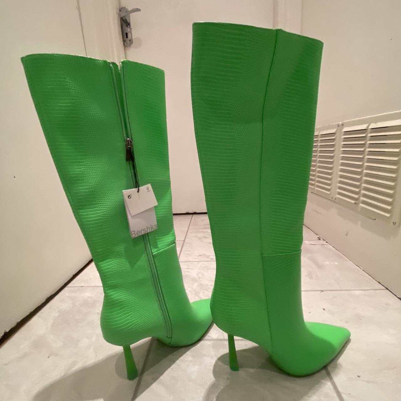 Knee Stradivarius Green Boots Flat Rubber-effect Boots Women's