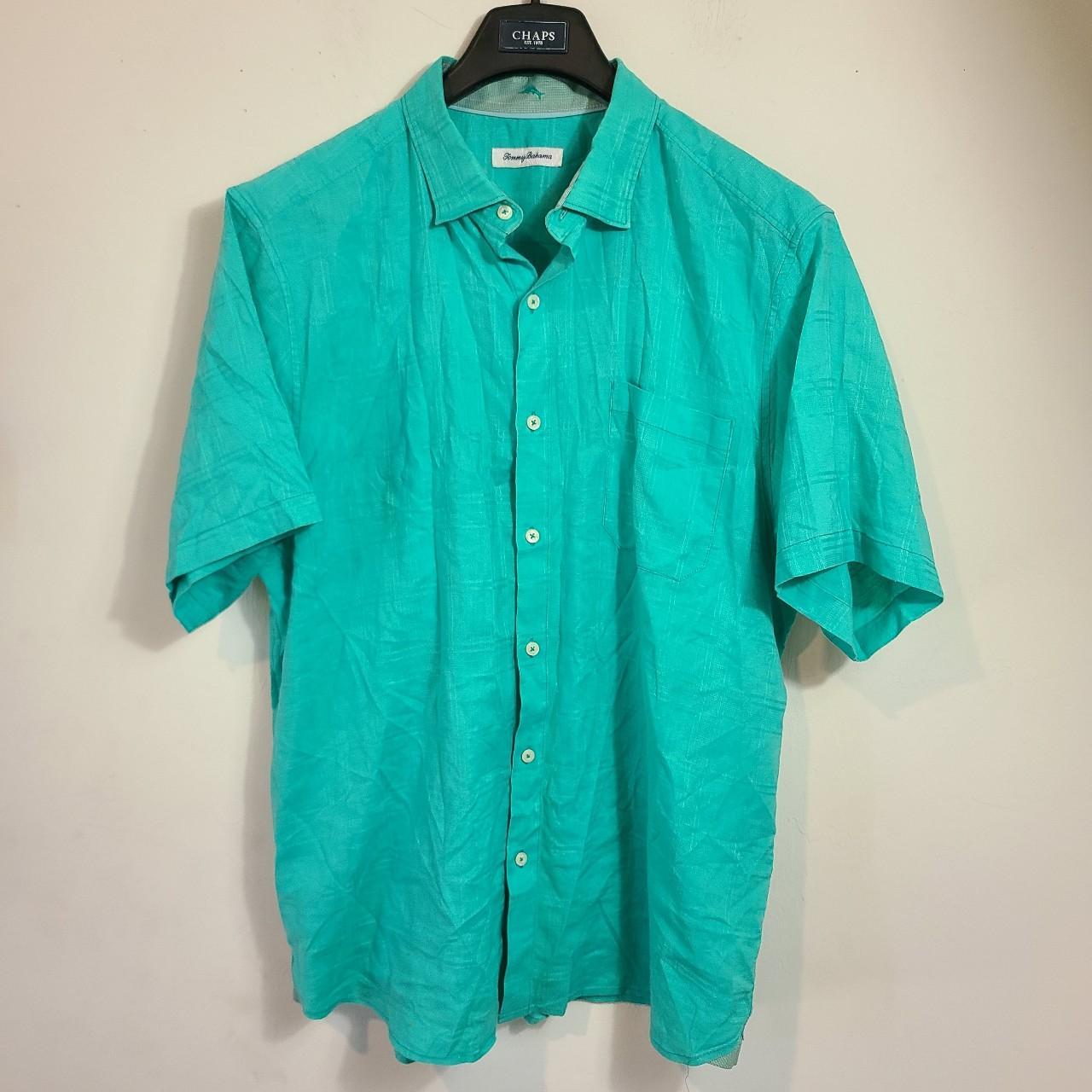 Beautiful Y2K Tommy Bahama Teal Linen Short Sleeve... - Depop