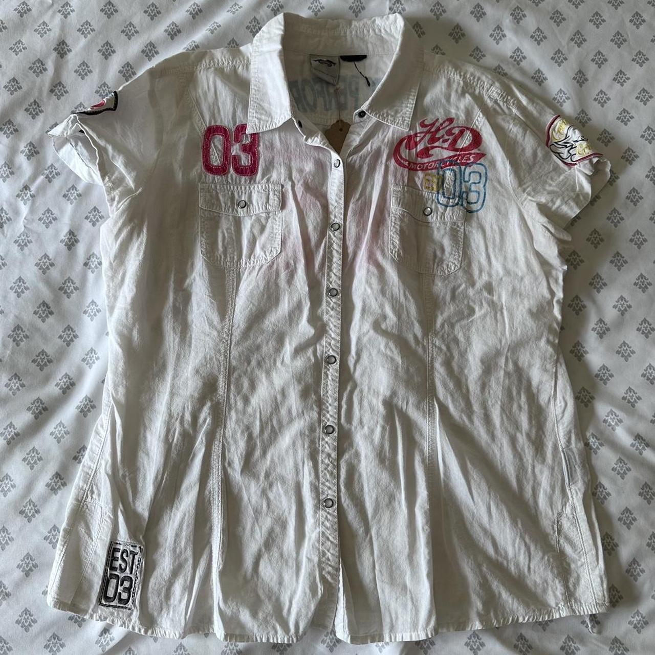 Harley Davidson Motorcycles White Button up with... - Depop