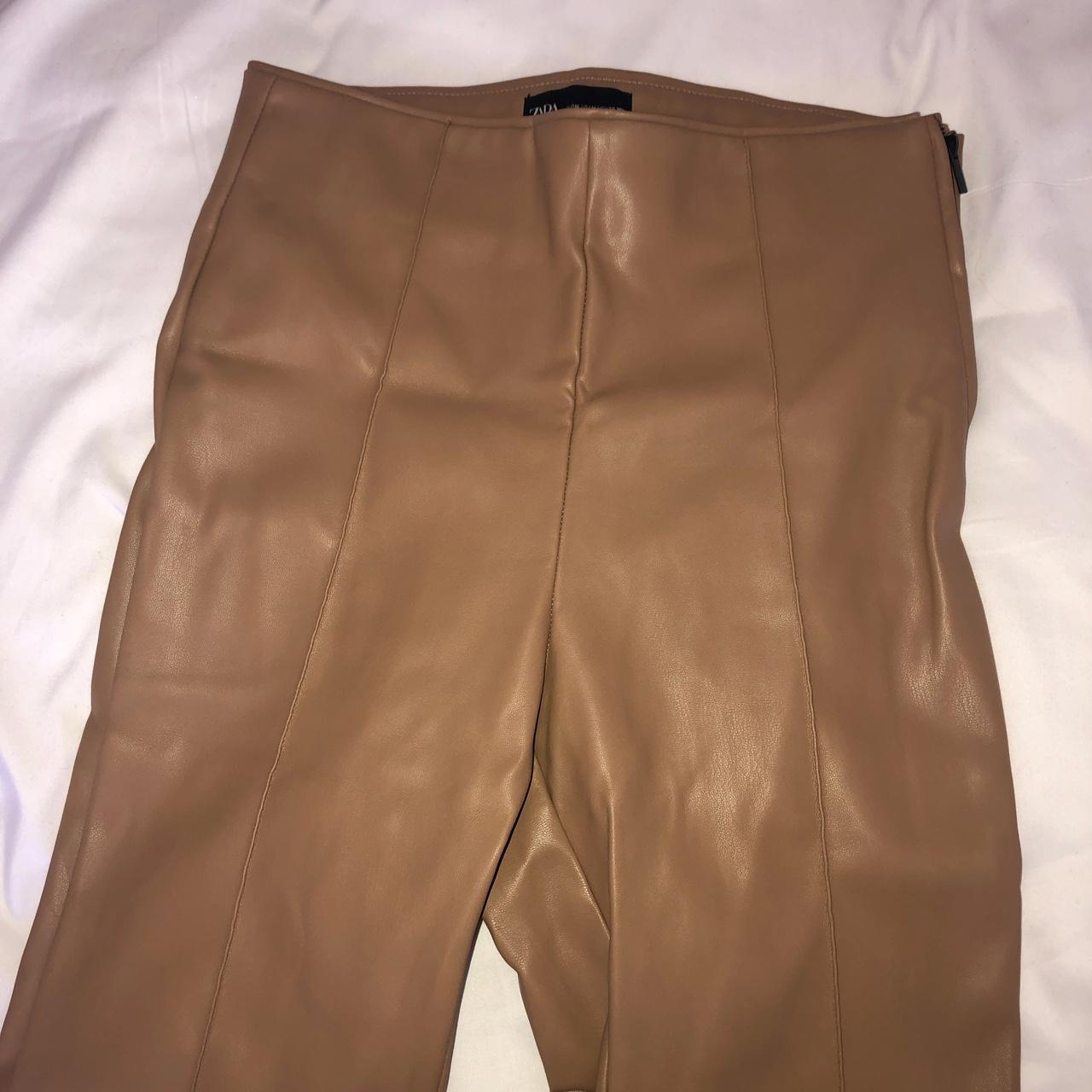 Zara brown faux leather trousers. Size medium Comes - Depop