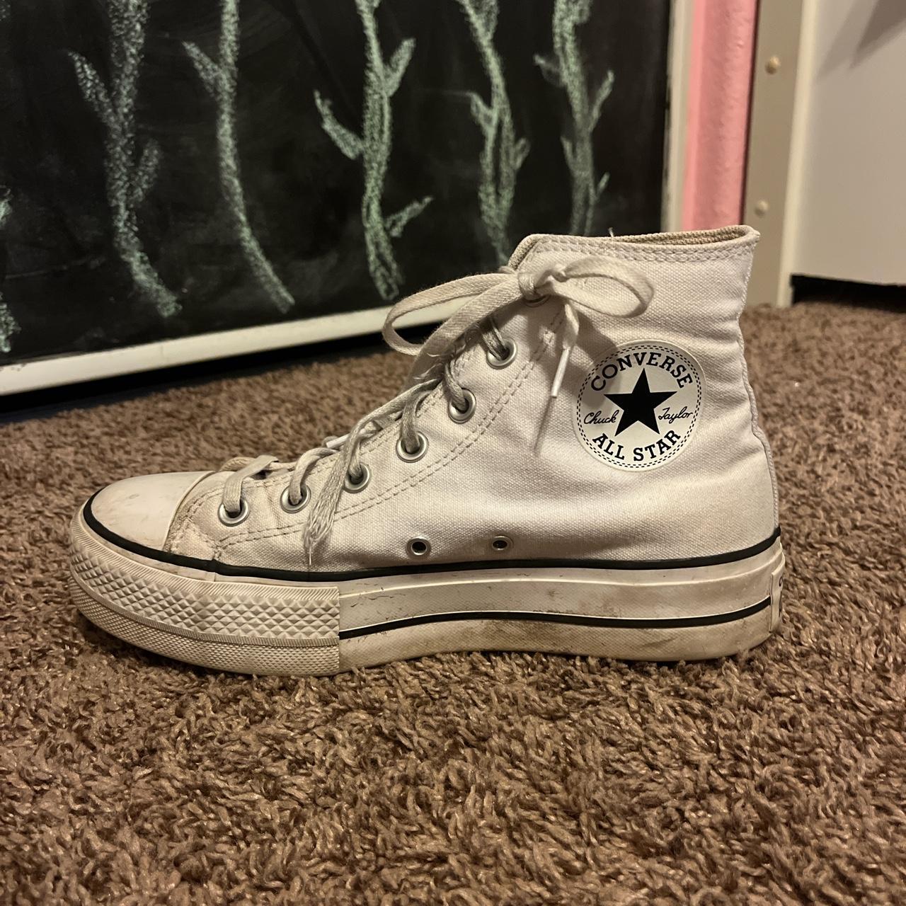 used/worn white high top platform converse size... - Depop