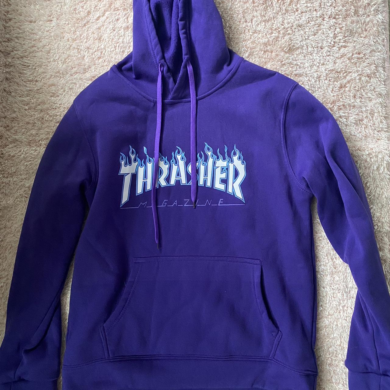 Thrasher Men's Purple and White Hoodie | Depop