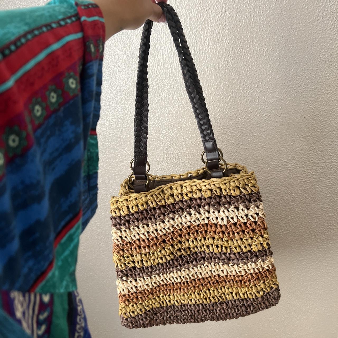 Multi shades of brown straw basket shoulder bag... - Depop