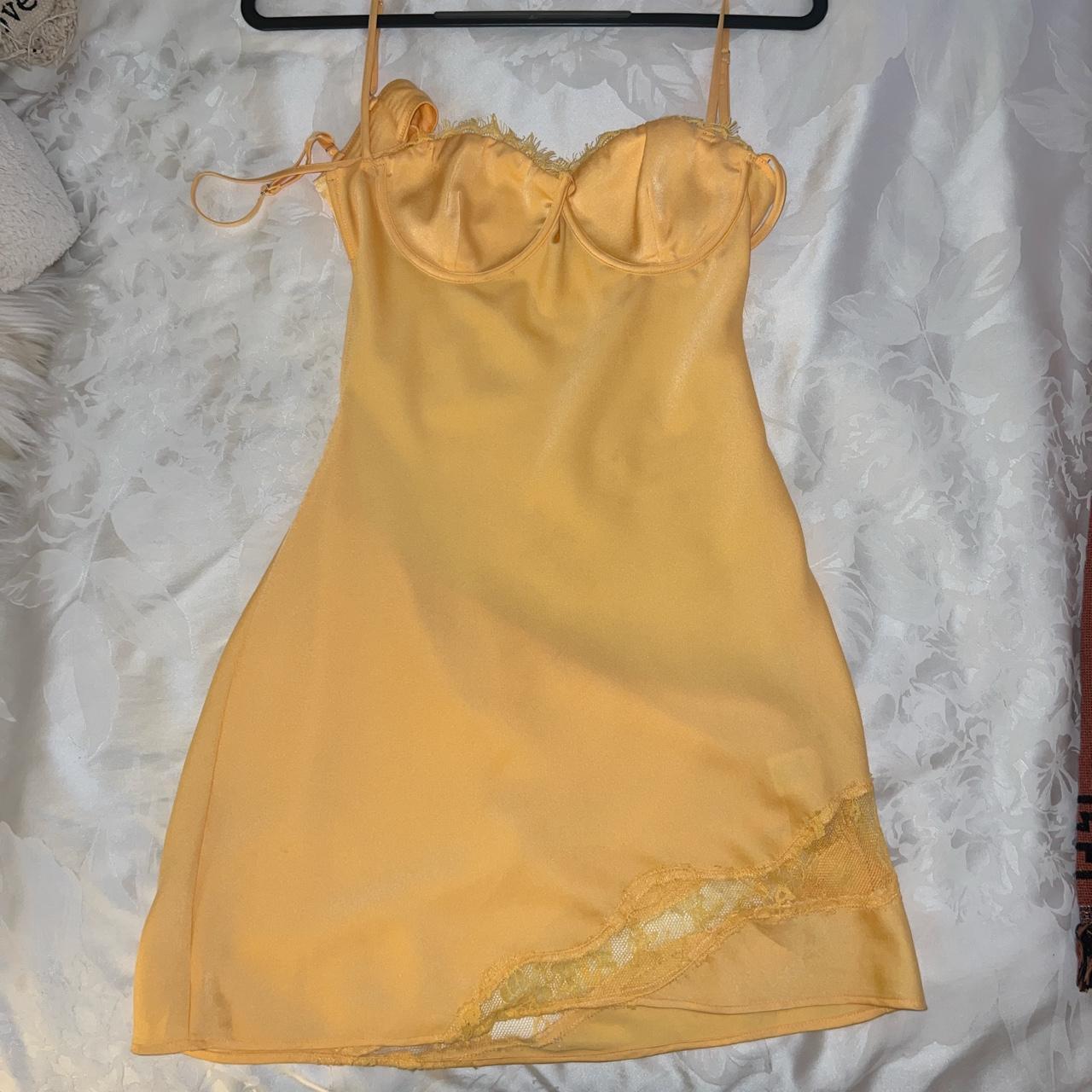 meshki viral yellow silk dress size s - Depop