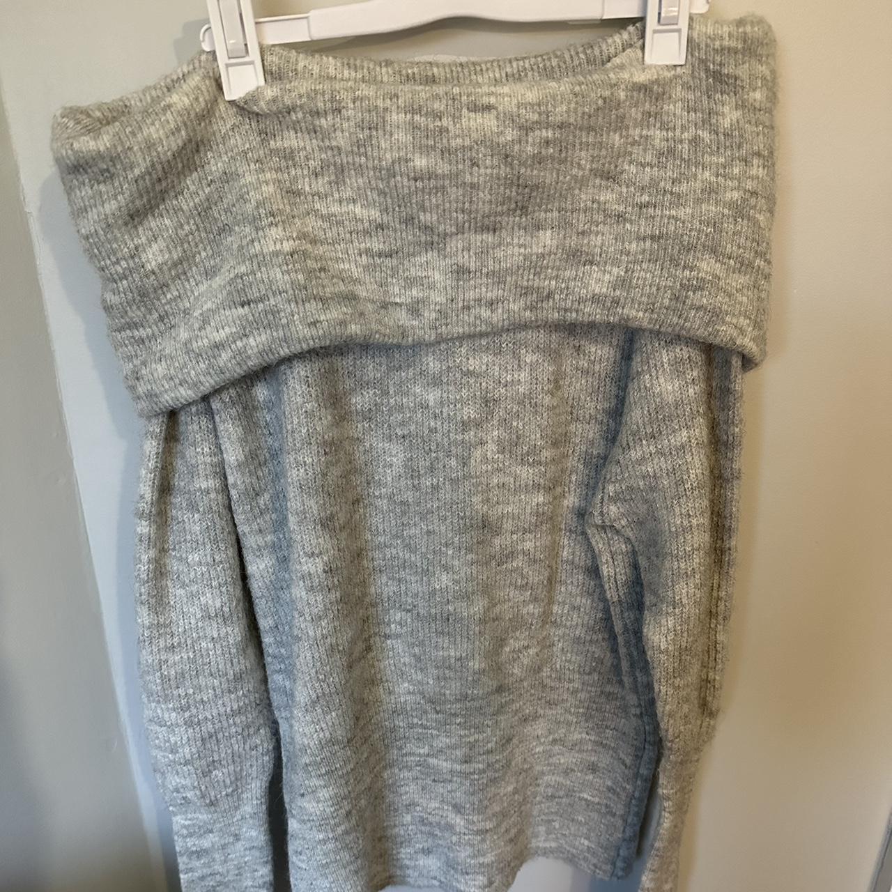 off shoulder grey knit sweater worn once, great... - Depop