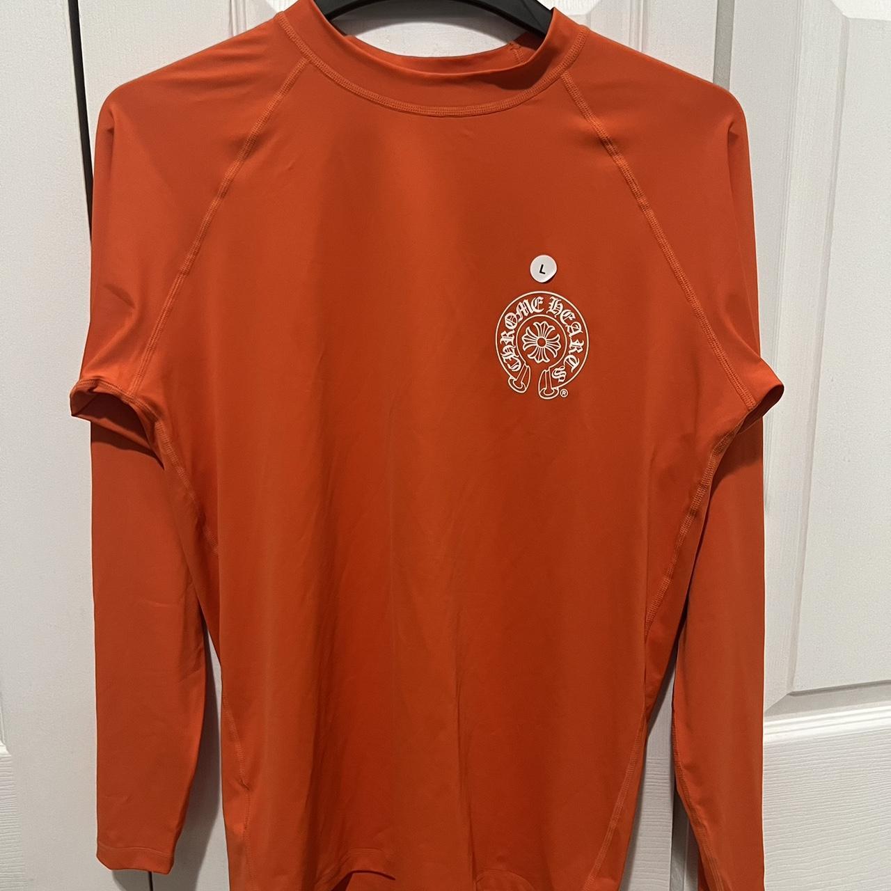Chrome hearts orange rash guard dry fit spandex... - Depop