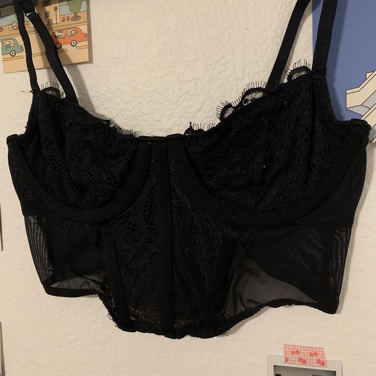Hollister Corset Top in Black Lace and Adjustable... Depop