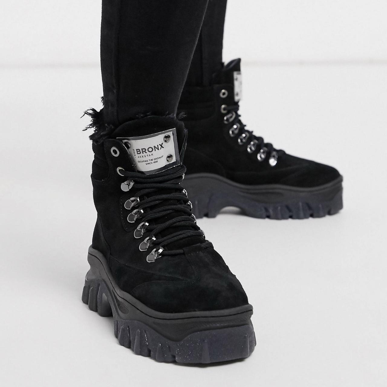 Bronx Leather Chunky Hiker Boots Black