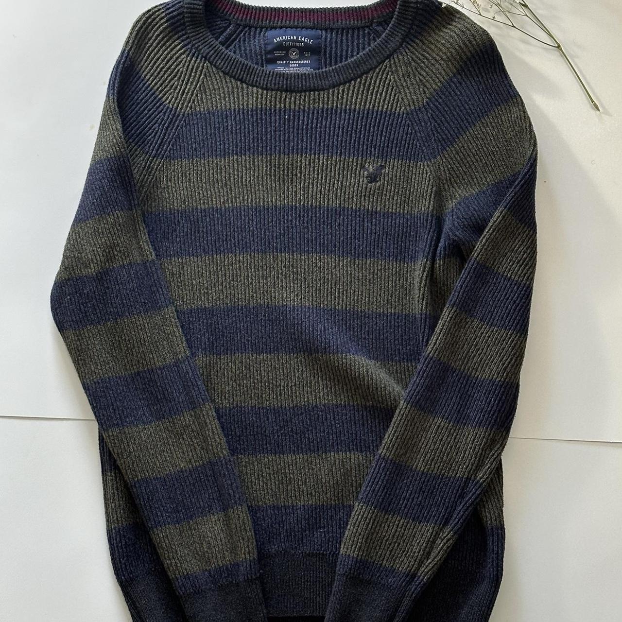 American eagle green and navy black stripe sweater - Depop