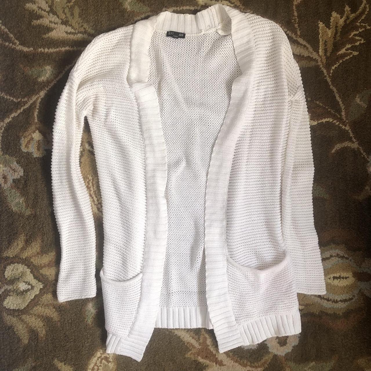 white knit cardigan from express •soft knit fabric... - Depop