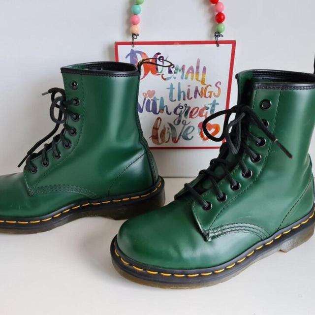 Dr Doc Martens 1460 green 8 hole ankle leather punk... - Depop