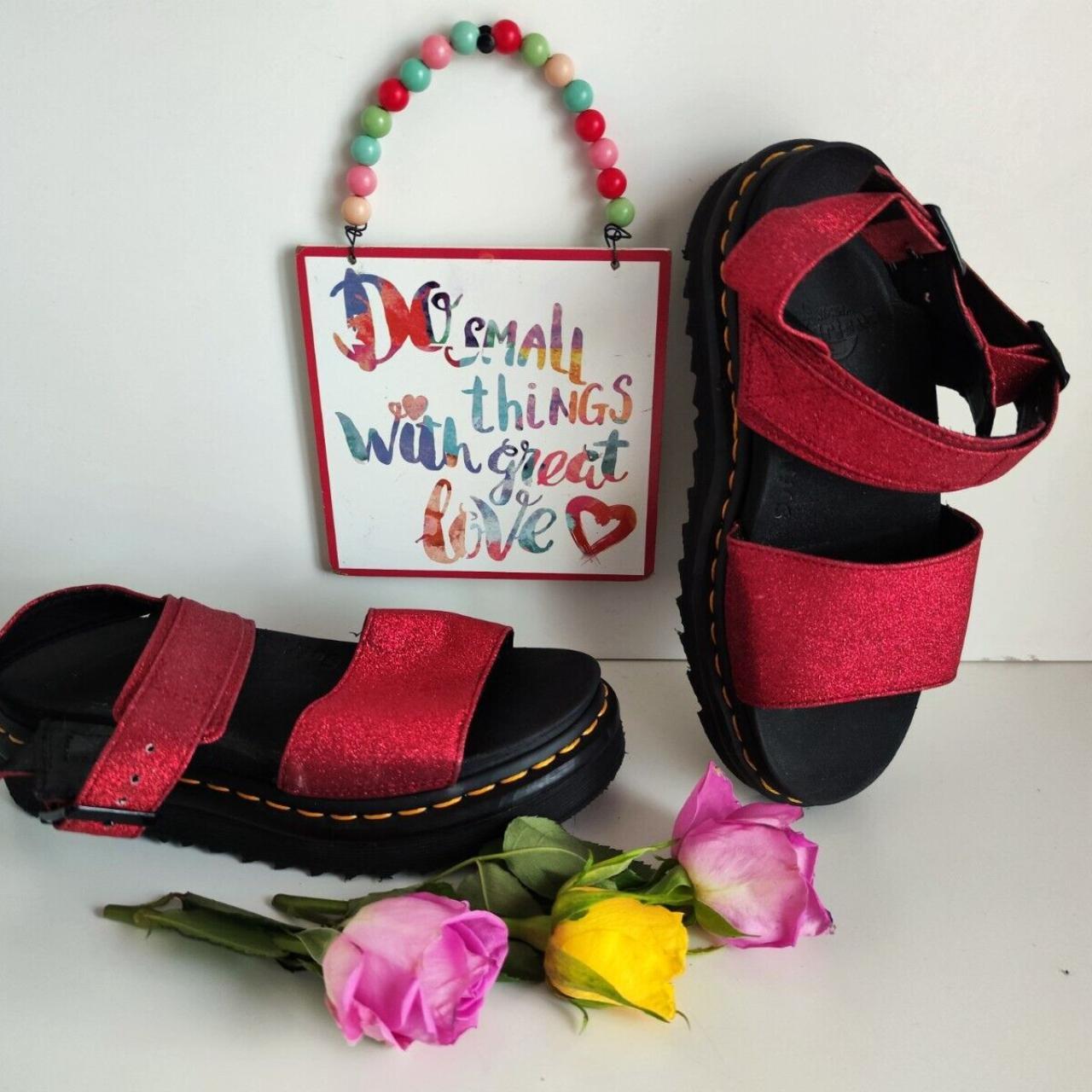 Dr Doc Martens Voss red glitter strap sandals UK4...