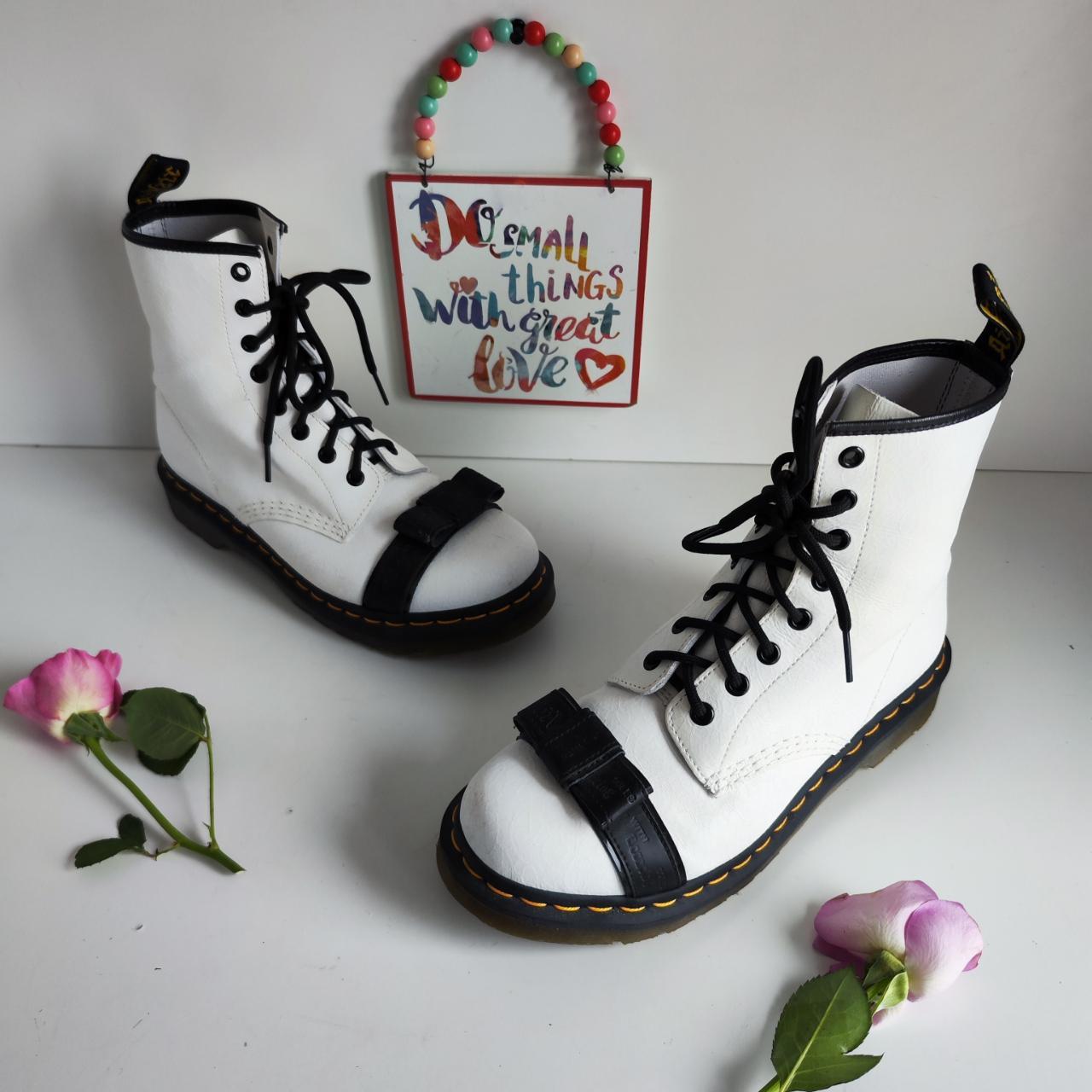 Dr Martens 1460 crackle bow white black ankle boots. Depop