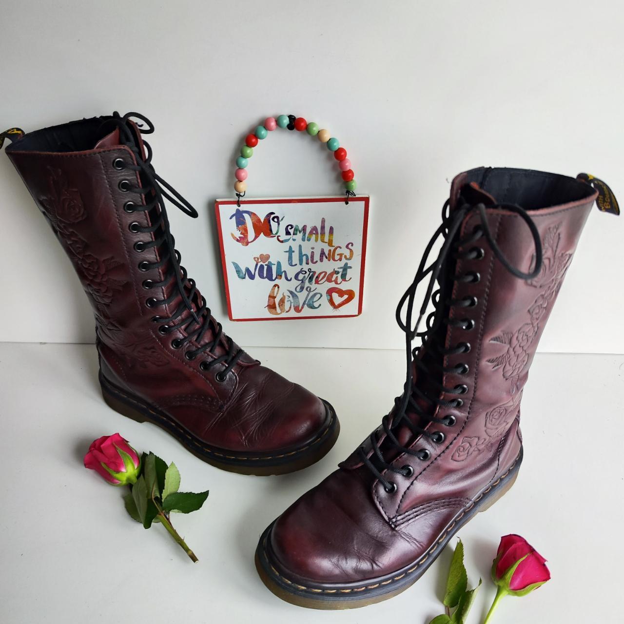 Dr Martens Norah red floral emboss midcalf boots zip... | Depop
