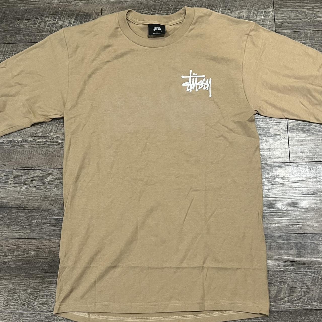 Rare Stussy Stock Logo Tan Long Sleeve Tee Shirt... - Depop