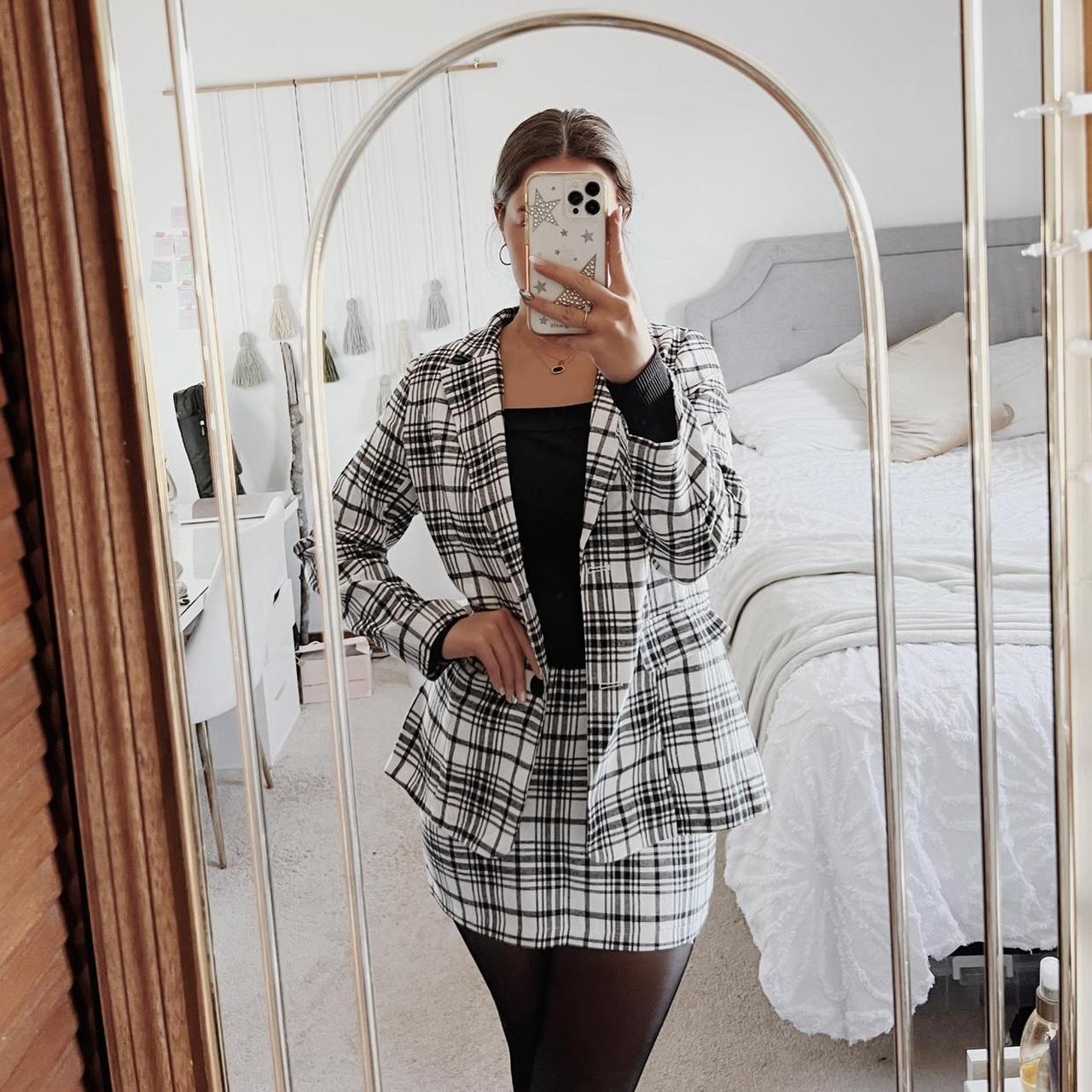 Plaid Black and White Old Money Schoolgirl Blazer. Depop