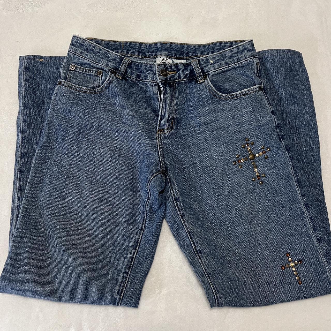 vintage rhinestone cross jeans -size 6 -cross... - Depop