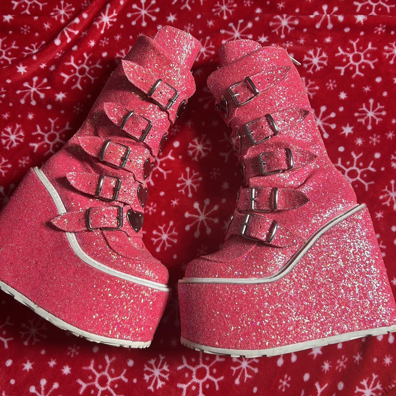 pink sparkly demonias!! swing 230, 4 1/2 inch | Depop