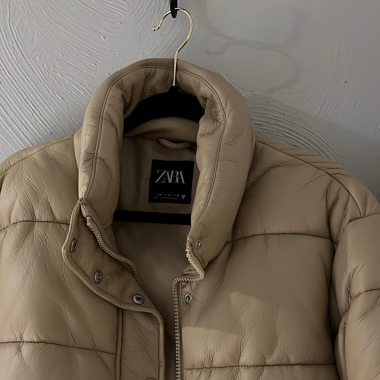 Zara Nude Puffer Coat Size Medium Slightly... - Depop