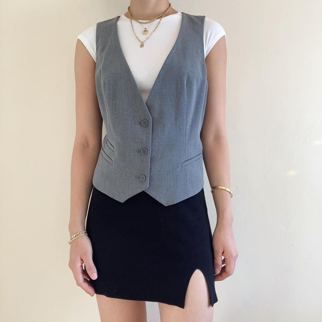 Grey Button Up Vest - Size 8 (slightly pinned on... - Depop