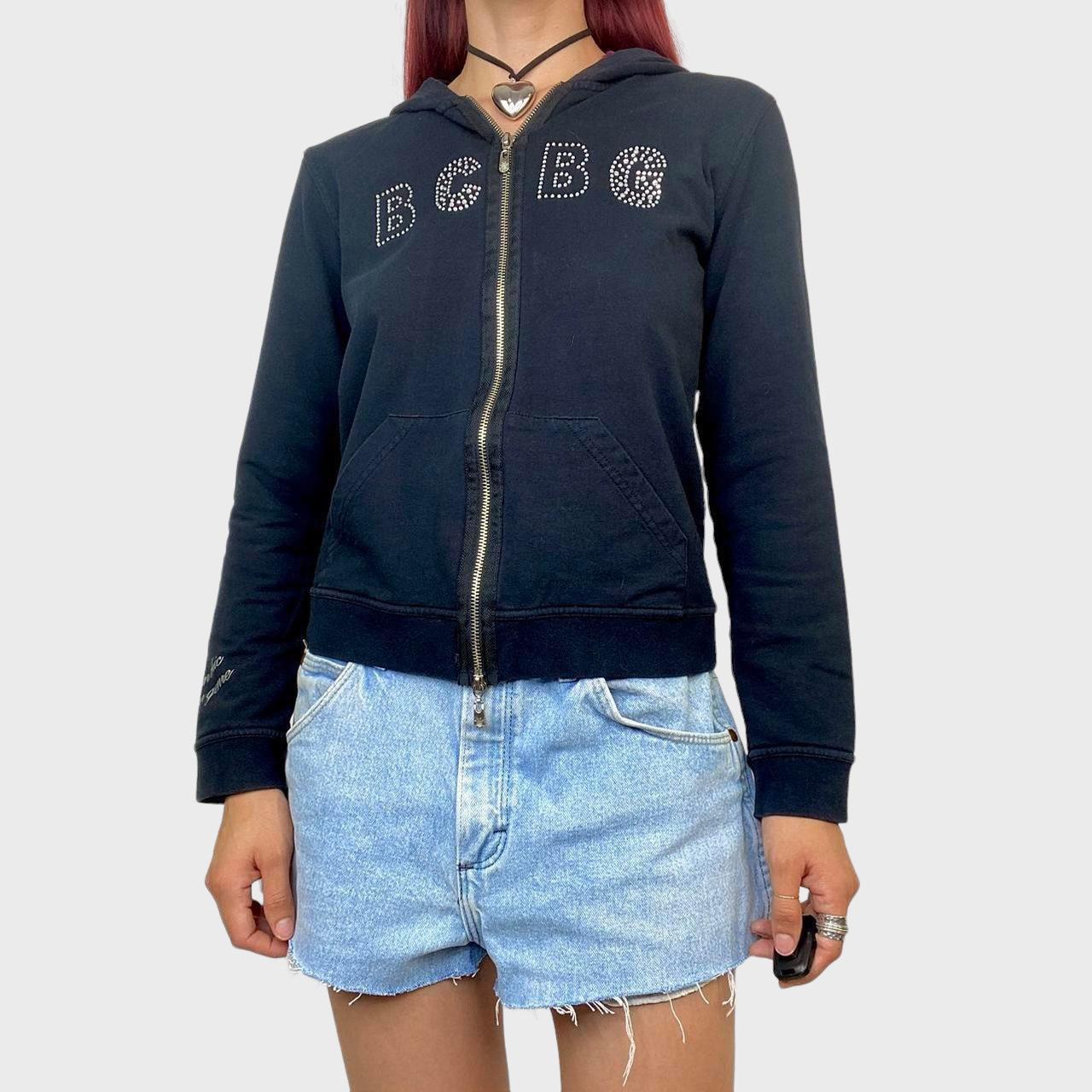 Y2K BCBG Zip Up Sweater w Bedazzled Logo Detailing