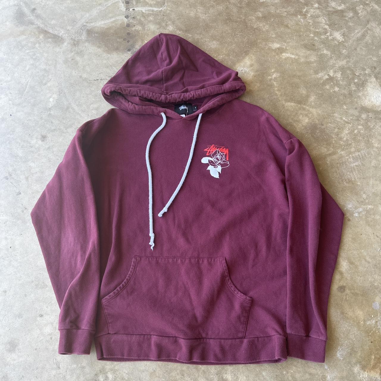 Stussy Rose Spellout Graphic Hoodie Burgundy Size... - Depop