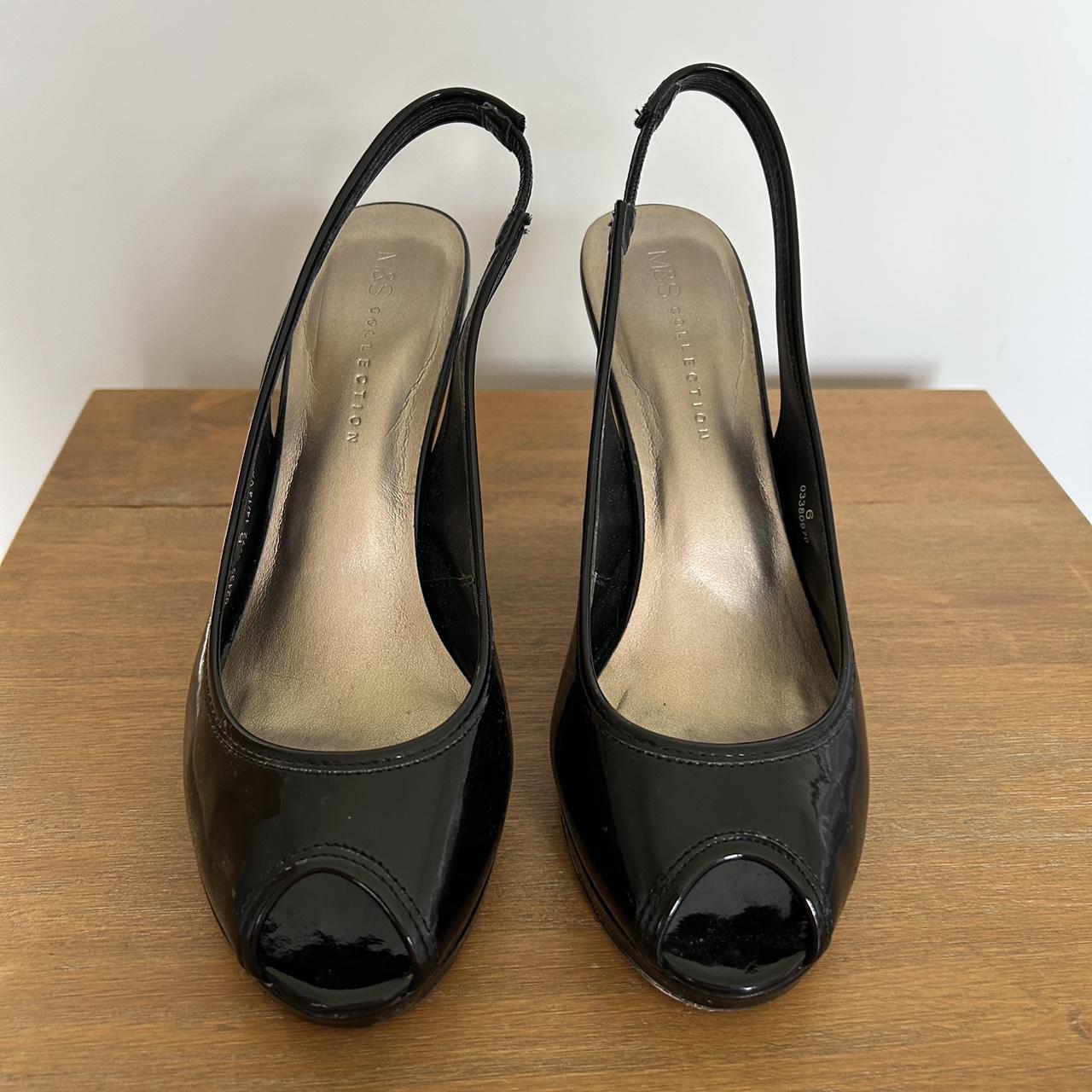 M&S black patent slingback heels with open toe... - Depop