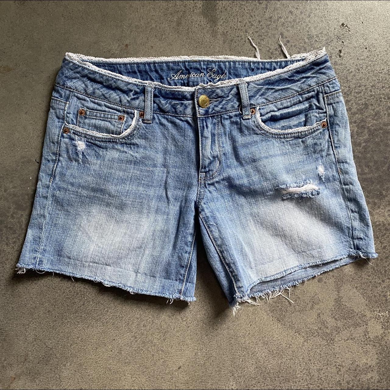 Early 2000’s AE low rise denim shorts Lace trim... - Depop