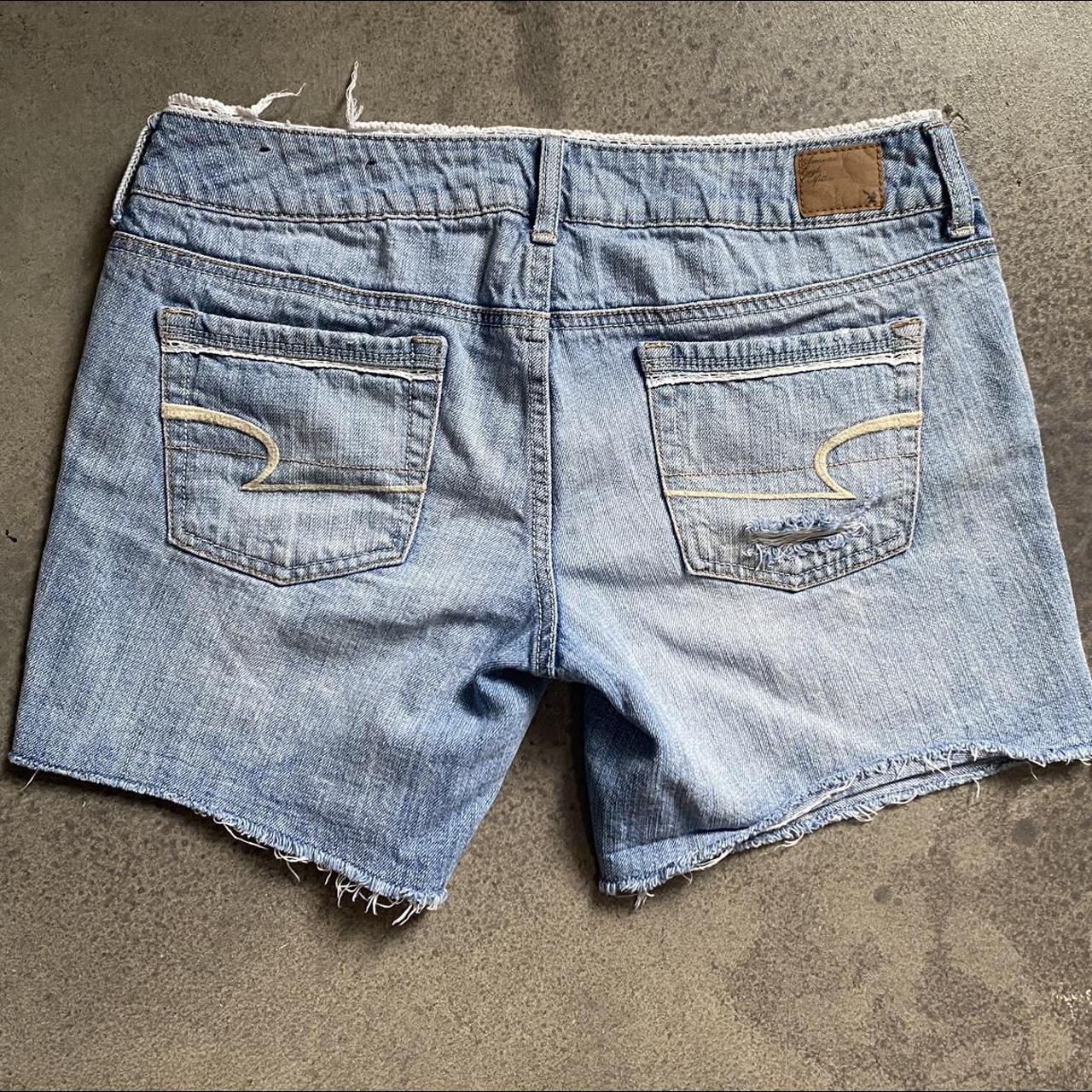 Early 2000’s AE low rise denim shorts Lace trim... - Depop