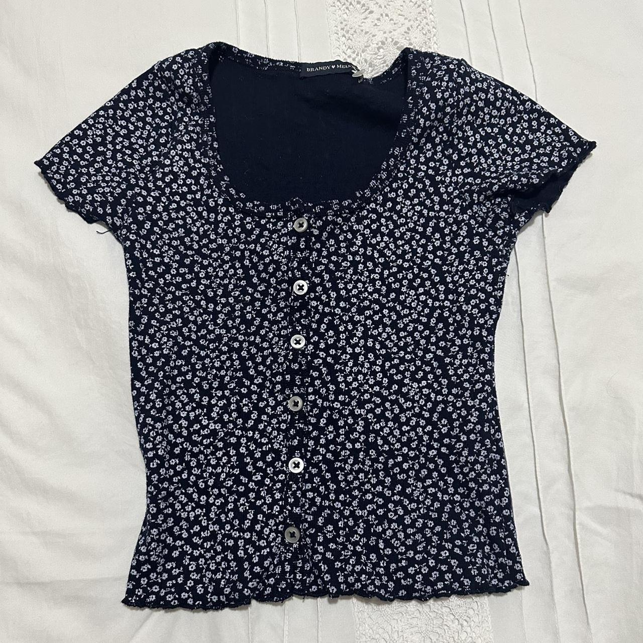 brandy melville zelly top navy blue with white... - Depop