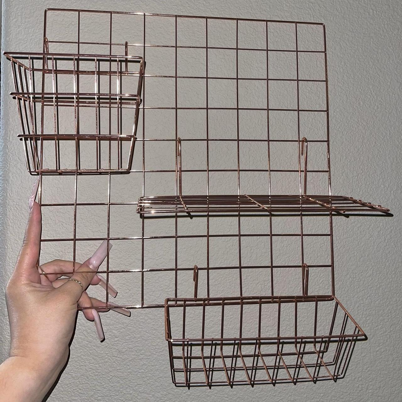 Rose Gold Wall Grid + Wire baskets + Shelf Holder... Depop