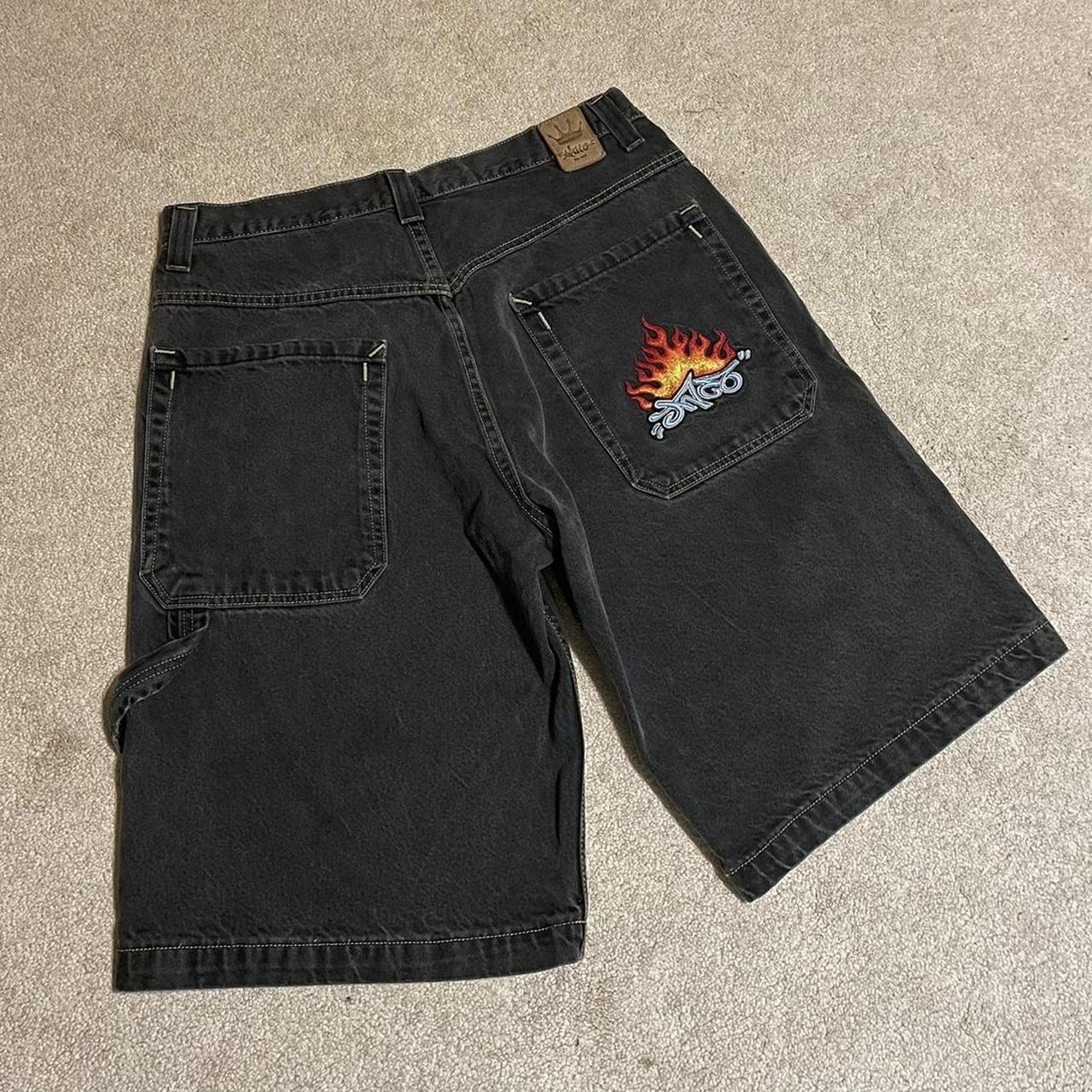 Super Rare Jnco Flame Black Jeans Shorts Jorts Depop