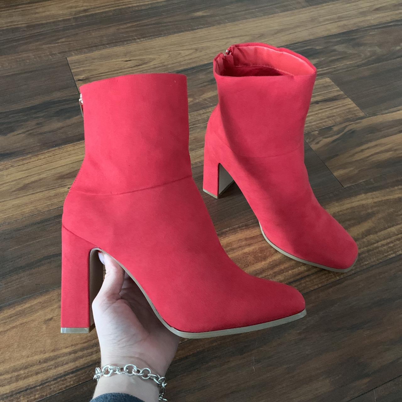 Red Block Heeled Booties gently worn They re a. Depop