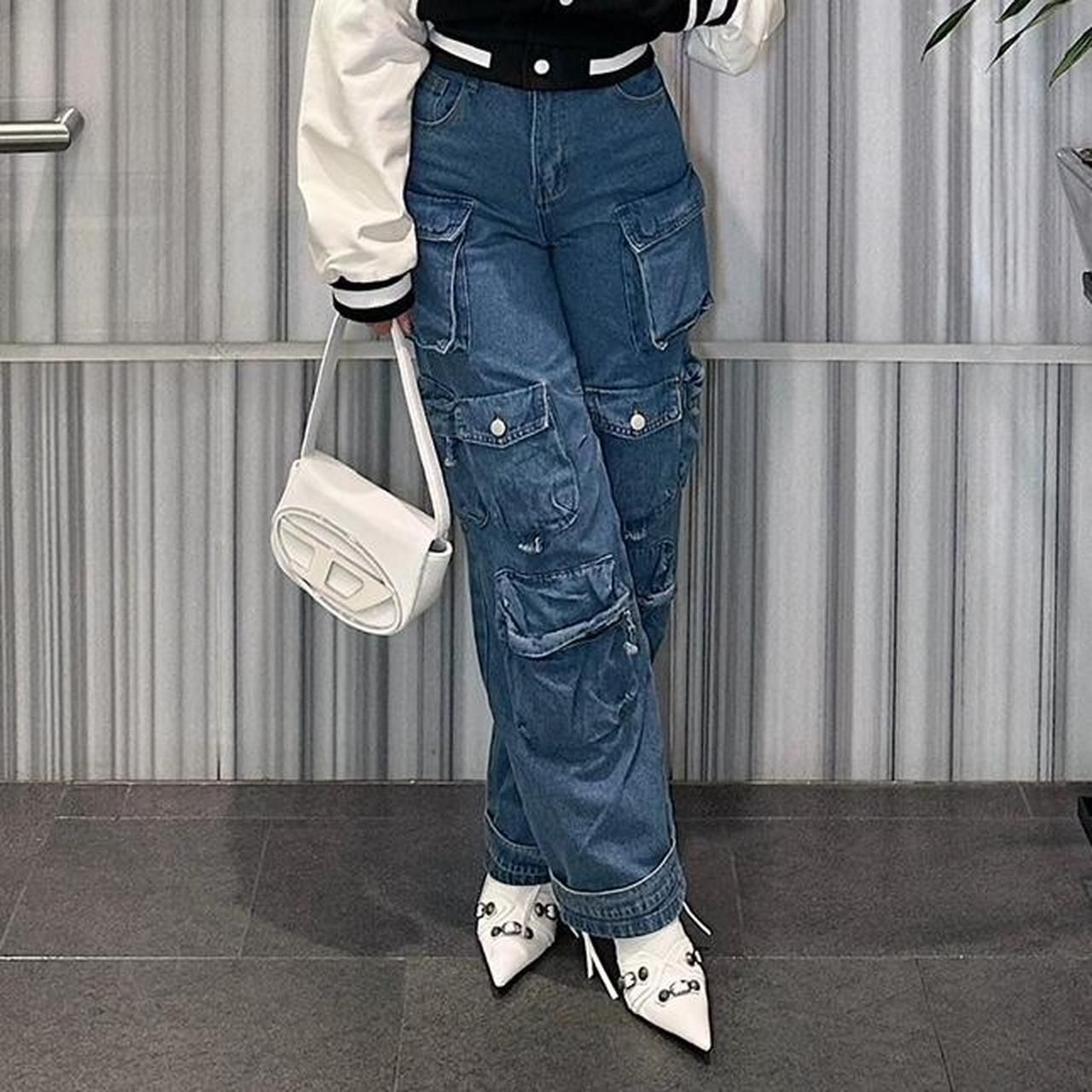 THE KRIPT MEDIUM WASH DENIM CARGO PIXLEY JEANS Depop