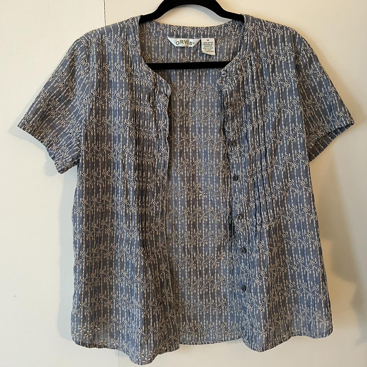 Orvis Women's Blue and White Shirt | Depop