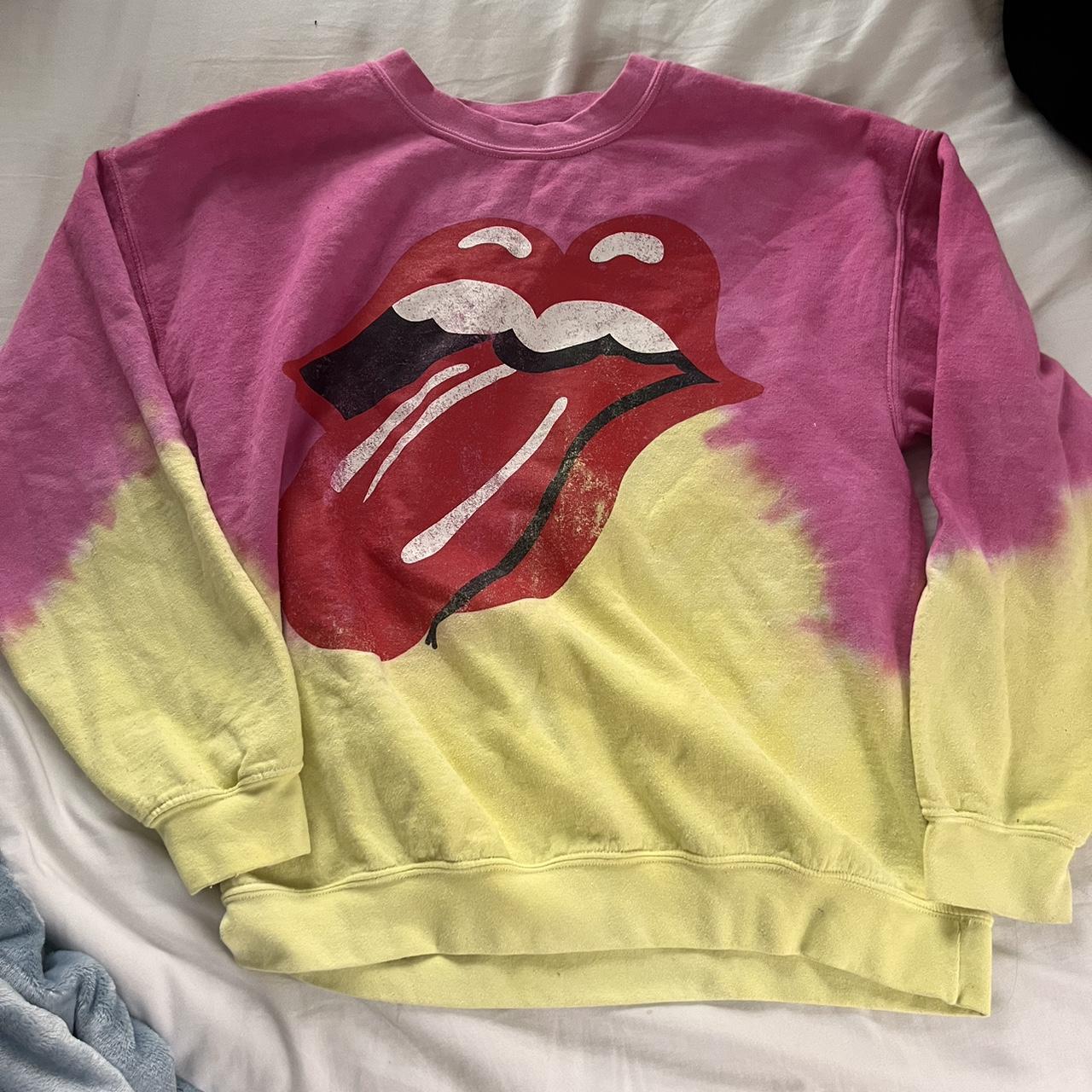 Pink and yellow rolling stones sweatshirt sale