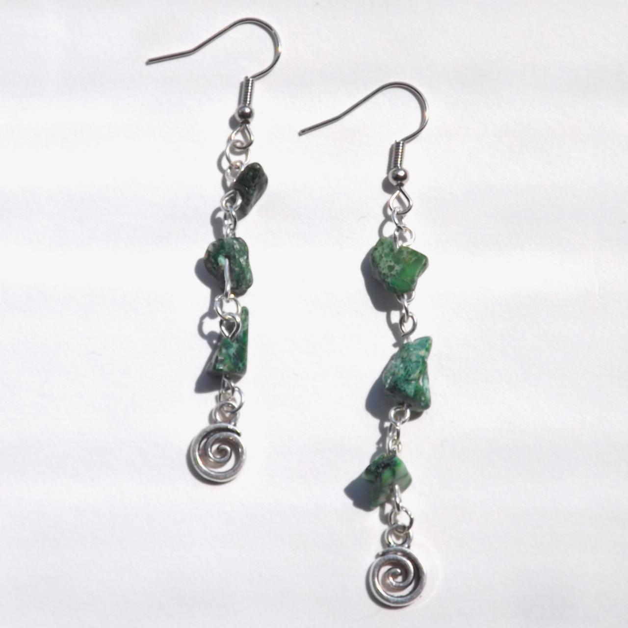 Handmade green jasper swirl earrings Buy 3 get 1... - Depop