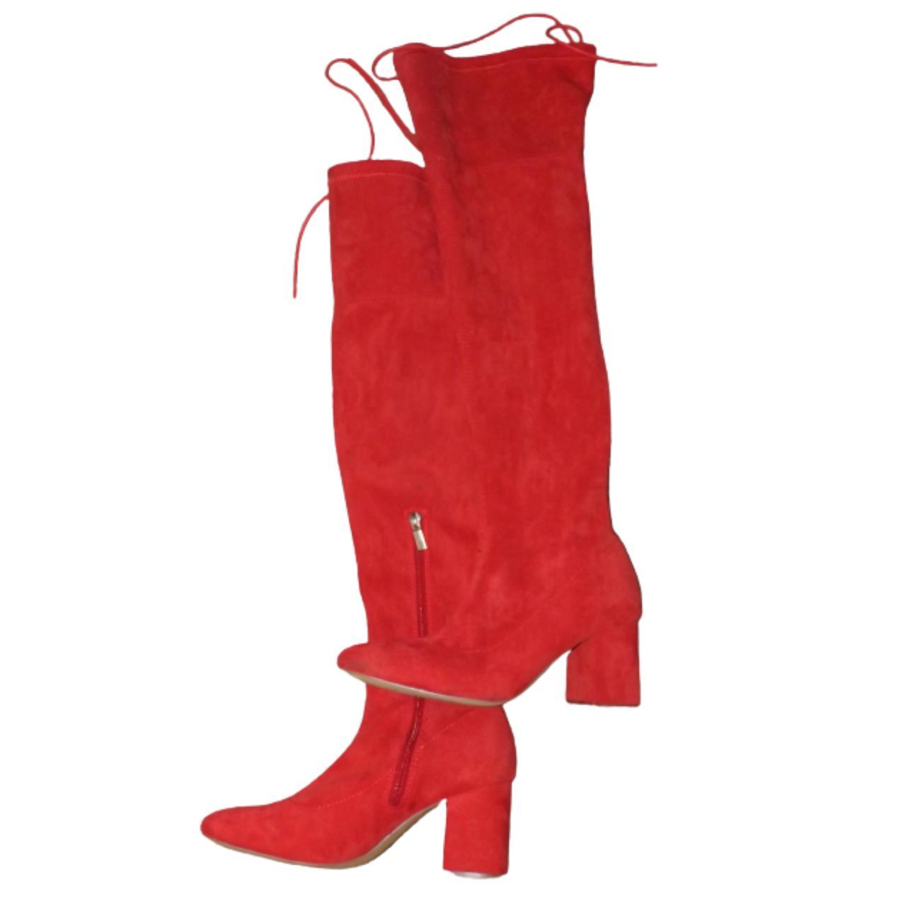Red over the knee thigh high boots fit comfortably... Depop