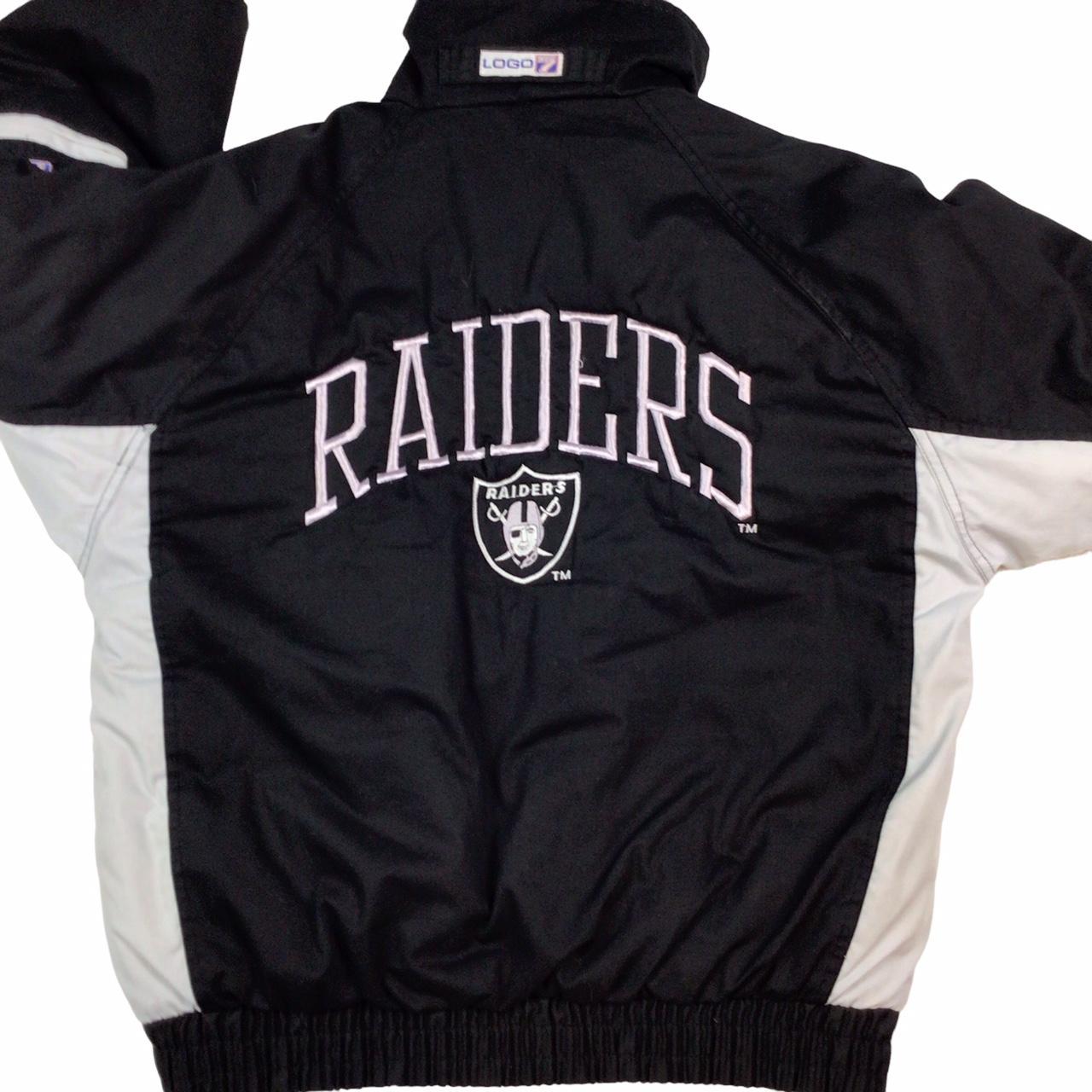 Vintage 90s Black Raiders Logo 7 Game Day Puffer - Depop