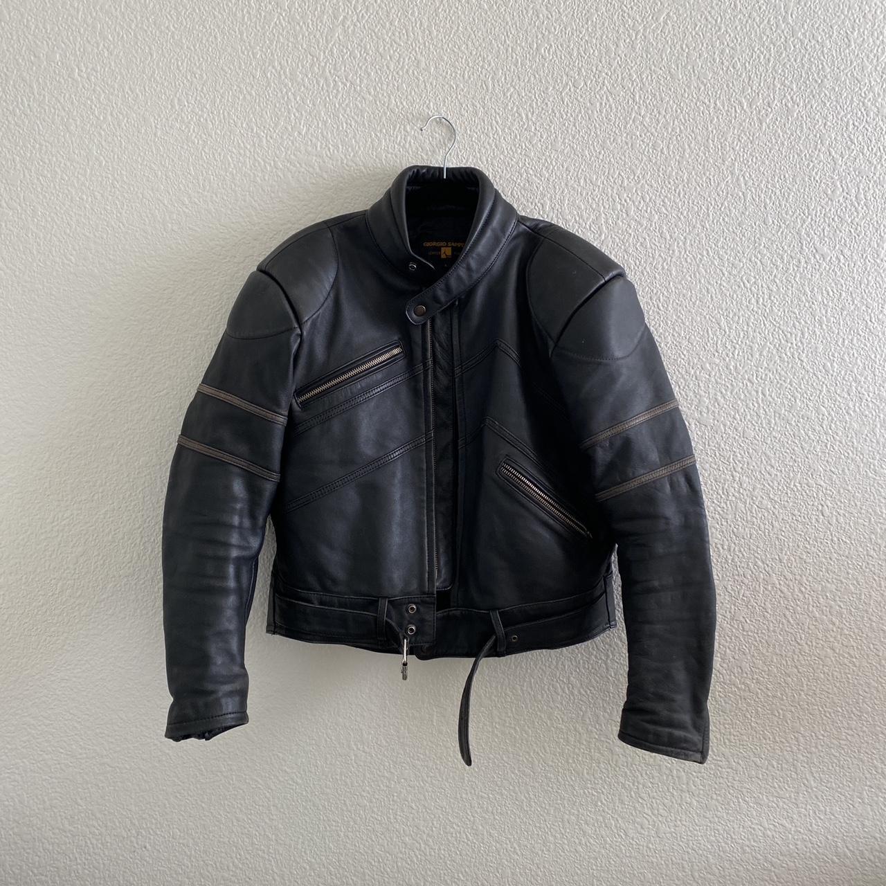 Leather Motorcycle Jacket Nice fitting leather... - Depop