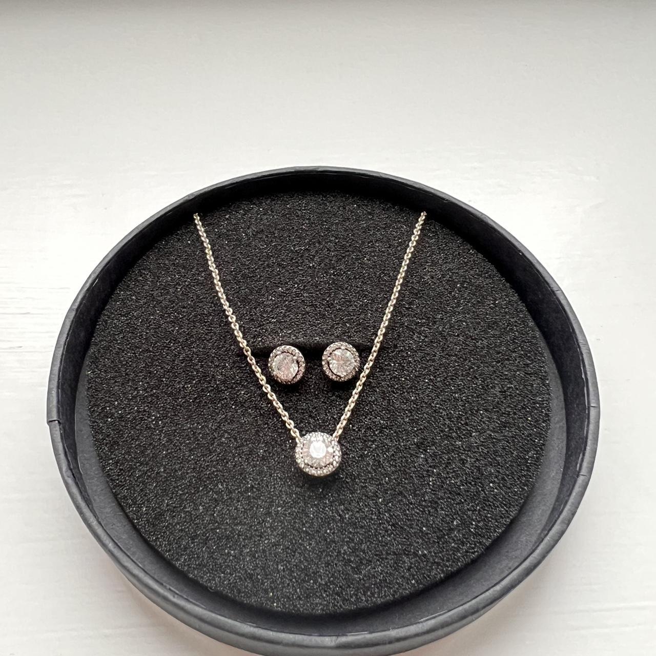 Pandora classic sparkling necklace & earring set,... - Depop