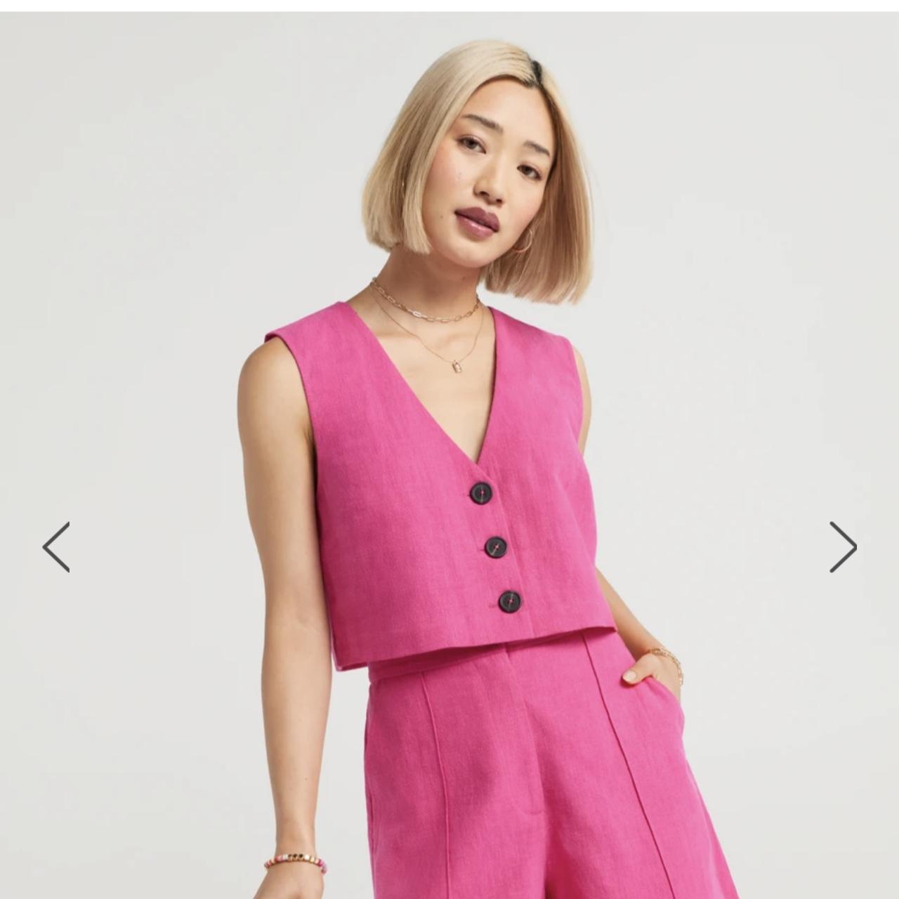 Sportsgirl Vicky button through vest hot pink size... Depop