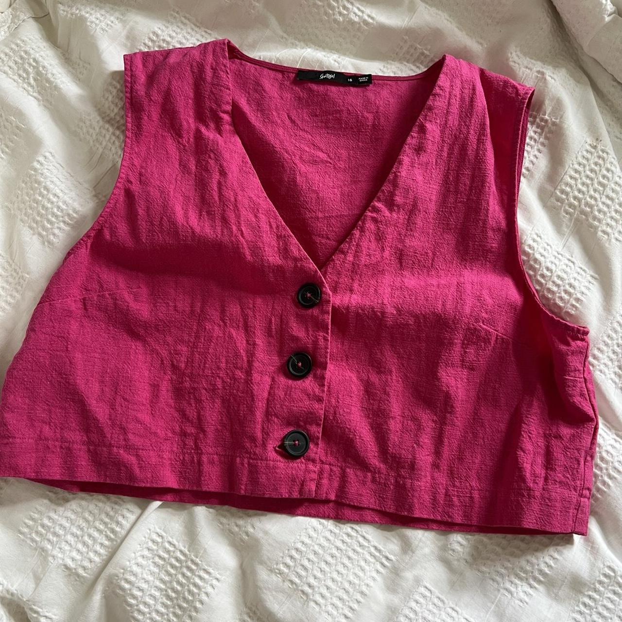 Sportsgirl Vicky button through vest hot pink size... - Depop